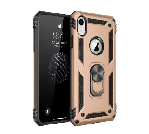 Apple iPhone XR Kılıf Sofya Yüzüklü Silikon Kapak - Gold