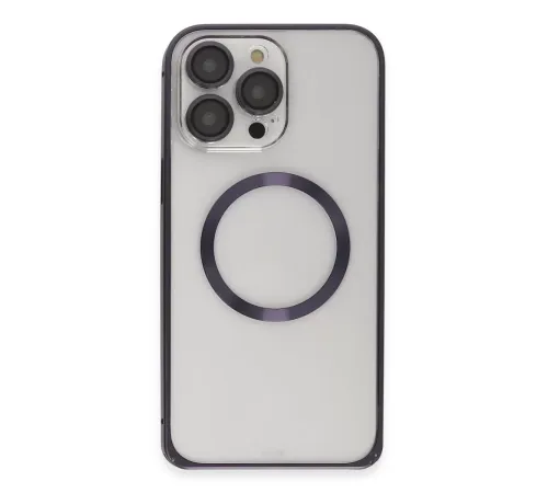 iPhone 14 Pro Kılıf Metal Bumper Magneticsafe Kapak - Derin Mor