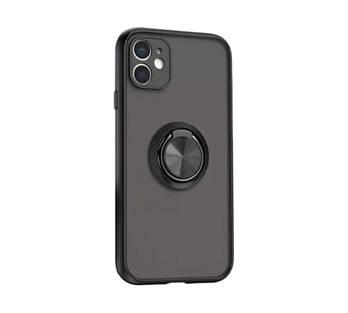 Apple iPhone 11 Kılıf Montreal Yüzüklü Silikon Kapak - Siyah