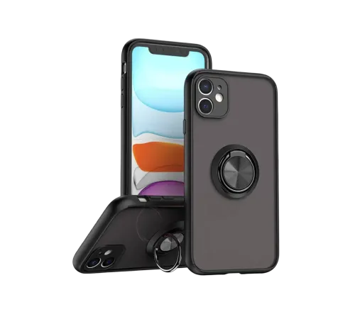 Apple iPhone 11 Kılıf Montreal Yüzüklü Silikon Kapak - Siyah