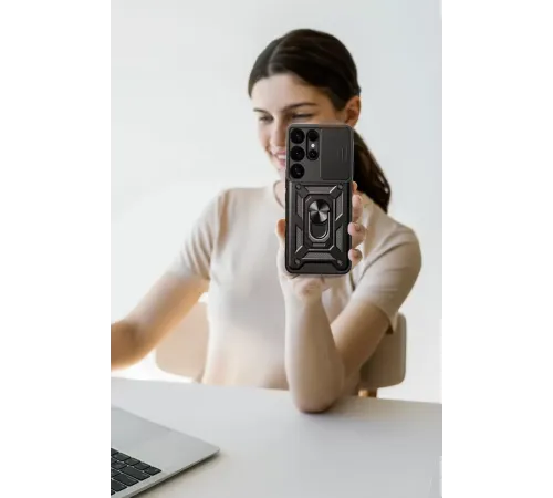 Samsung Galaxy S25 Ultra Kılıf Pars Lens Yüzüklü Silikon - Siyah