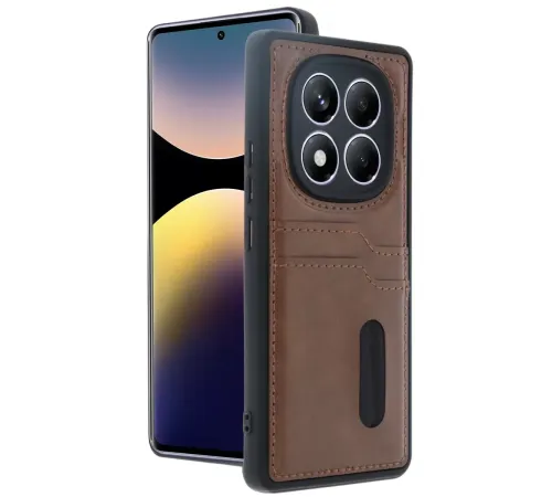 Redmi Note 14 Pro 5G Kılıf Sara Kartvizitli Deri Kılıf - Taba