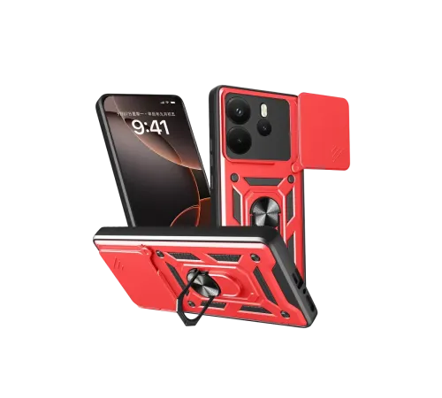 Xiaomi Redmi Note 14 4G Pars Lens Yüzüklü Silikon - Kırmızı