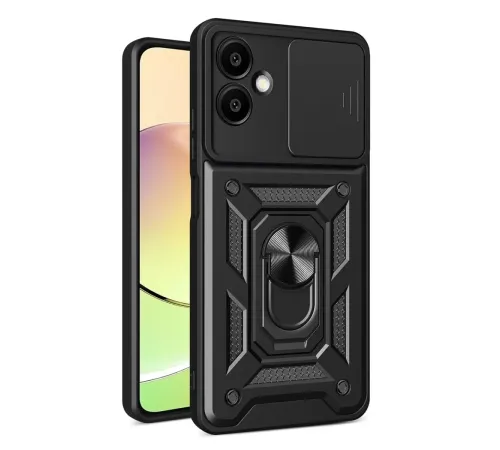 Samsung Galaxy A07 4G Pars Lens Yüzüklü Silikon - Siyah