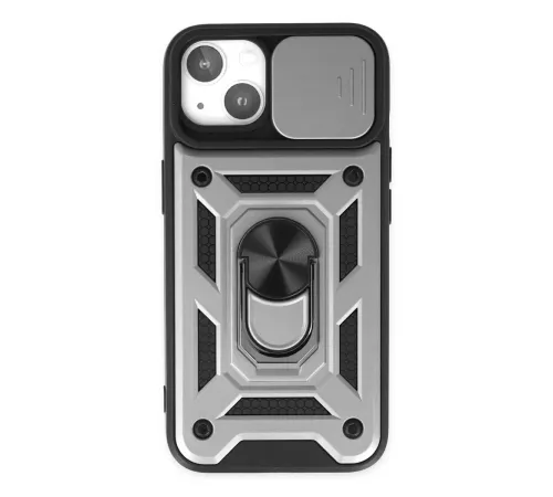 Apple iPhone 14 Kılıf Pars Lens Yüzüklü Silikon - Gümüş
