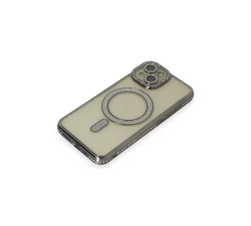 Apple iPhone 15 Kılıf Joke Simli Magneticsafe Kılıf - Gri