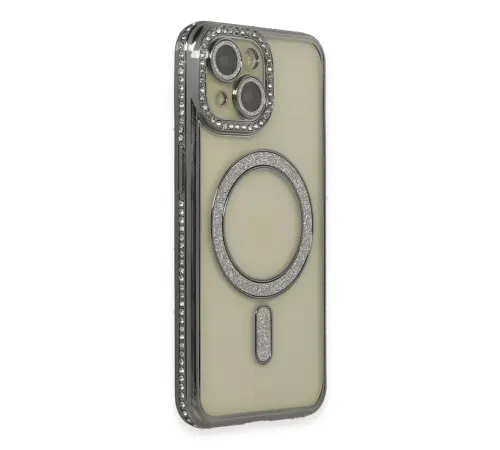 Apple iPhone 15 Kılıf Joke Simli Magneticsafe Kılıf - Gri