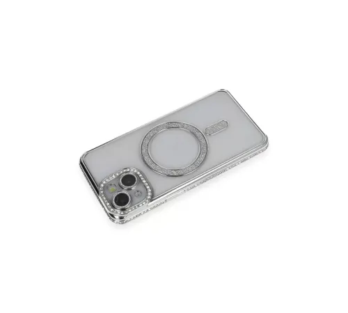 Apple iPhone 13 Kılıf Joke Simli Magneticsafe Kılıf - Gümüş