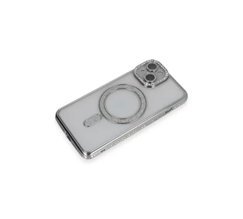 Apple iPhone 13 Kılıf Joke Simli Magneticsafe Kılıf - Gümüş