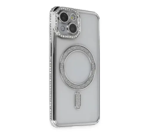 Apple iPhone 13 Kılıf Joke Simli Magneticsafe Kılıf - Gümüş