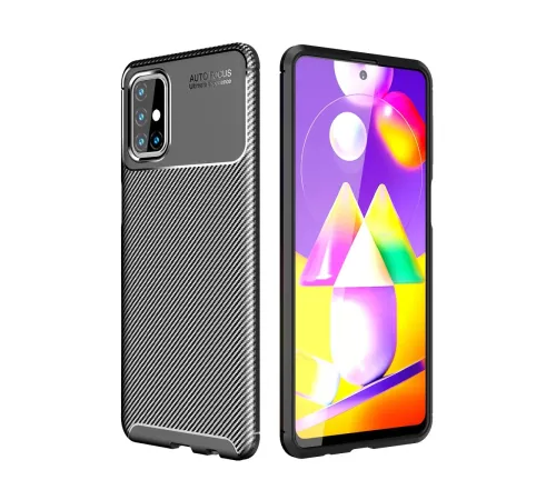 Samsung Galaxy M31S Kılıf Auto Focus Karbon Kapak - Siyah