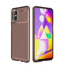 Samsung Galaxy M31S Kılıf Auto Focus Karbon Kapak - Kahverengi