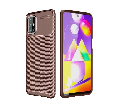Samsung Galaxy M31S Kılıf Auto Focus Karbon Kapak - Kahverengi