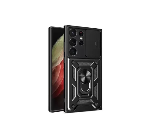 Samsung Galaxy S23 Ultra Kılıf Pars Lens Yüzüklü Silikon - Siyah