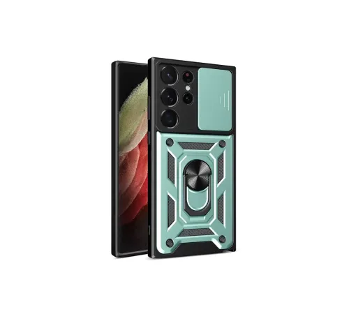 Samsung Galaxy S23 Ultra Kılıf Pars Lens Yüzüklü Silikon - Yeşil