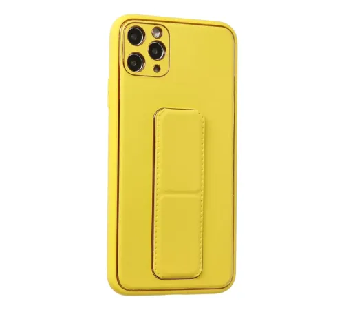 Apple iPhone 11 Pro Max Kılıf Coco Deri Standlı Kapak - Sarı