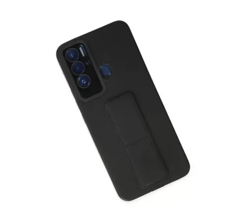 Tecno Pova Neo Kılıf Mega Standlı Silikon - Siyah