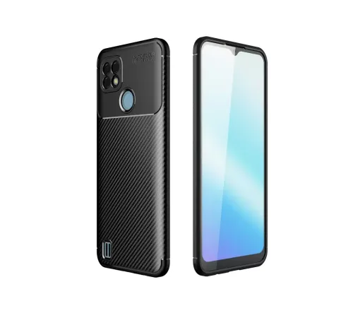 Realme C21 Kılıf Auto Focus Karbon Kapak - Siyah