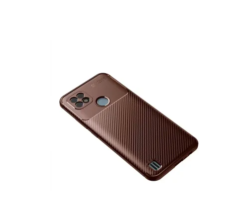Realme C21 Kılıf Auto Focus Karbon Kapak - Kahverengi