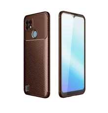 Realme C21 Kılıf Auto Focus Karbon Kapak - Kahverengi