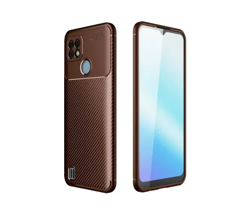 Realme C21 Kılıf Auto Focus Karbon Kapak - Kahverengi