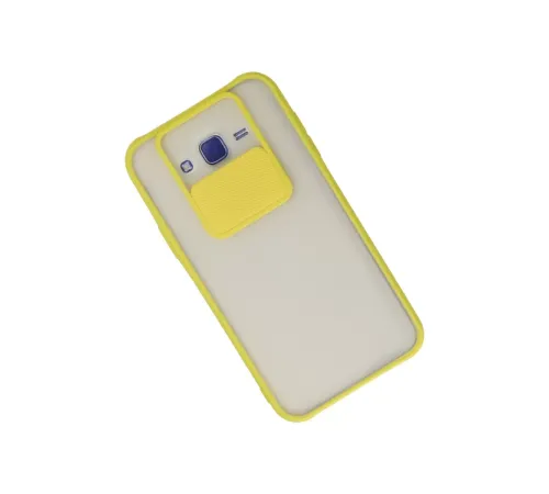 Samsung Galaxy J7 Kılıf Palm Buzlu Kamera Sürgülü Silikon - Sarı