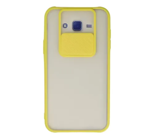 Samsung Galaxy J7 Kılıf Palm Buzlu Kamera Sürgülü Silikon - Sarı