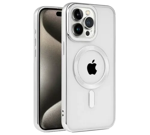 Apple iPhone 15 Pro Max Kılıf Kronos Magsafe Kapak - Gümüş