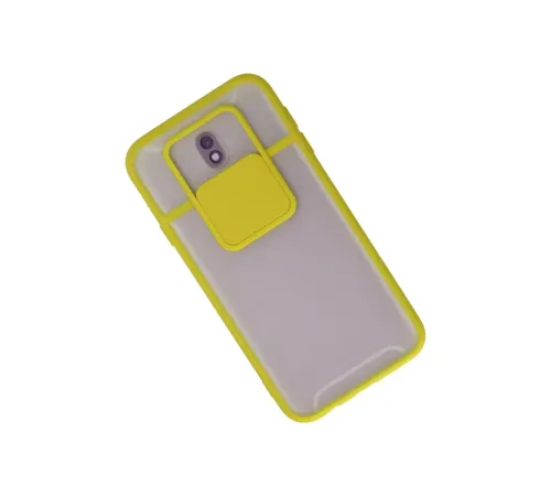 Samsung Galaxy J7 Pro / J730 Kılıf Palm Buzlu Kamera Sürgülü Silikon - Sarı