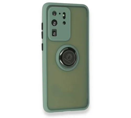 Samsung Galaxy S20 Ultra Kılıf Montreal Yüzüklü Silikon Kapak - Yeşil