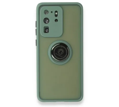 Samsung Galaxy S20 Ultra Kılıf Montreal Yüzüklü Silikon Kapak - Yeşil