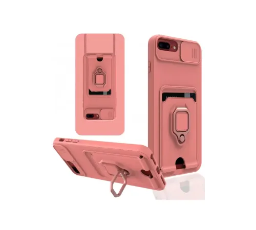 Apple iPhone 7 Plus Kılıf Zuma Kartvizitli Yüzüklü Silikon - Pembe