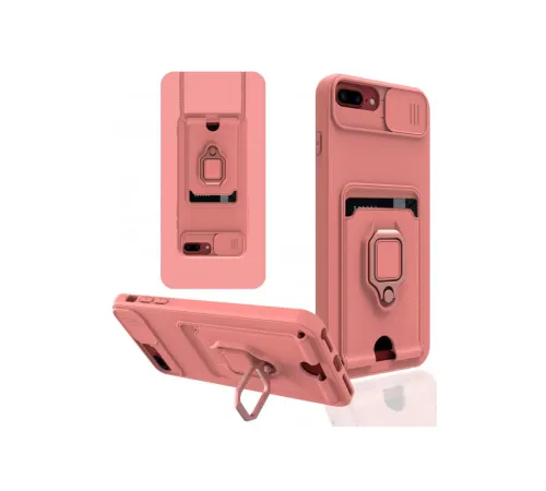 Apple iPhone 7 Plus Kılıf Zuma Kartvizitli Yüzüklü Silikon - Pembe