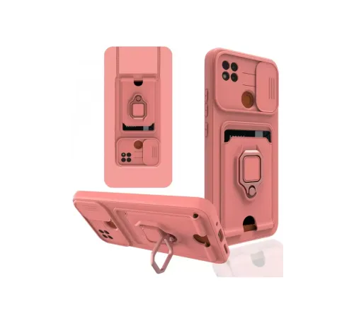 Xiaomi Redmi 9C Kılıf Zuma Kartvizitli Yüzüklü Silikon - Pembe
