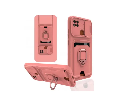 Xiaomi Redmi 9C Kılıf Zuma Kartvizitli Yüzüklü Silikon - Pembe