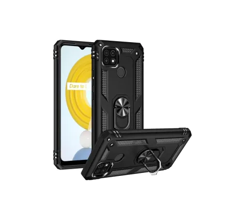 Realme C21 Kılıf Sofya Yüzüklü Silikon Kapak - Siyah