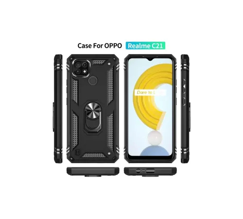 Realme C21 Kılıf Sofya Yüzüklü Silikon Kapak - Siyah