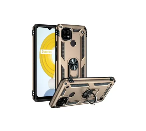 Realme C21 Kılıf Sofya Yüzüklü Silikon Kapak - Gold