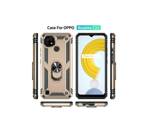 Realme C21 Kılıf Sofya Yüzüklü Silikon Kapak - Gold