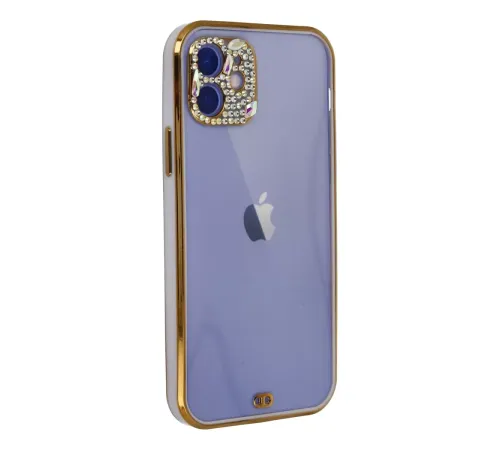 Apple iPhone 12 Kılıf Liva Taşlı Silikon - Mor