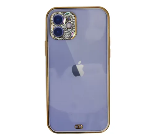 Apple iPhone 12 Kılıf Liva Taşlı Silikon - Mor