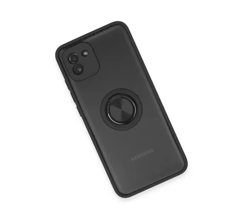 Samsung Galaxy A03 Kılıf Montreal Yüzüklü Silikon Kapak - Siyah