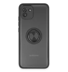 Samsung Galaxy A03 Kılıf Montreal Yüzüklü Silikon Kapak - Siyah