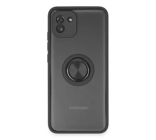 Samsung Galaxy A03 Kılıf Montreal Yüzüklü Silikon Kapak - Siyah