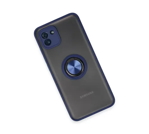Samsung Galaxy A03 Kılıf Montreal Yüzüklü Silikon Kapak - Lacivert