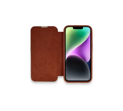 Apple iPhone 13 Pro Max Kılıf Dolpin Kapaklı - Kahverengi