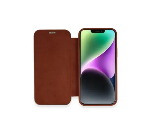 Apple iPhone 12 Kılıf Dolpin Kapaklı - Kahverengi