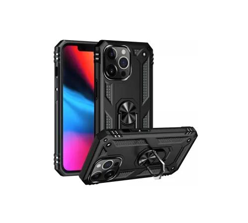 Apple iPhone 13 Pro Max Kılıf Sofya Yüzüklü Silikon Kapak - Siyah