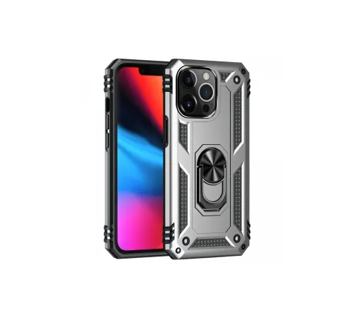 Apple iPhone 13 Pro Max Kılıf Sofya Yüzüklü Silikon Kapak - Gümüş