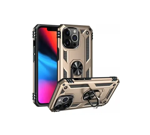 Apple iPhone 13 Pro Max Kılıf Sofya Yüzüklü Silikon Kapak - Gold